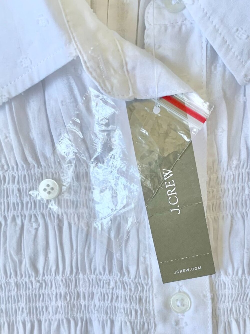 NWT J. Crew Short Sleeve Smocked Button Front Shirt (CT051), White, Medium - Picture 13 of 14
